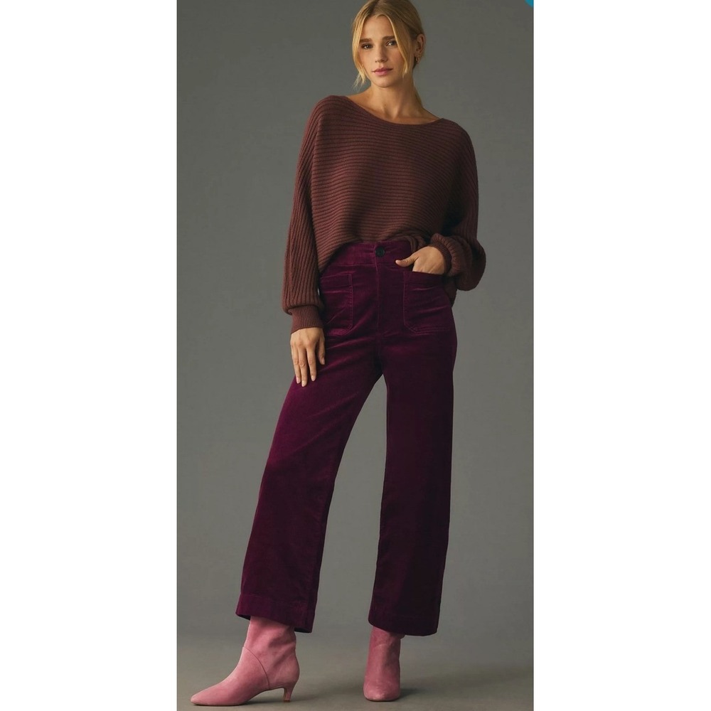 Maeve Anthropologie The Colette Corduroy‎ Wide Leg Pants Magenta Purple Size 32